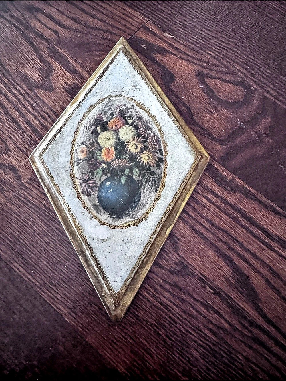 Vintage Italian 42Floral Diamond Wall Art, Brown & Gold